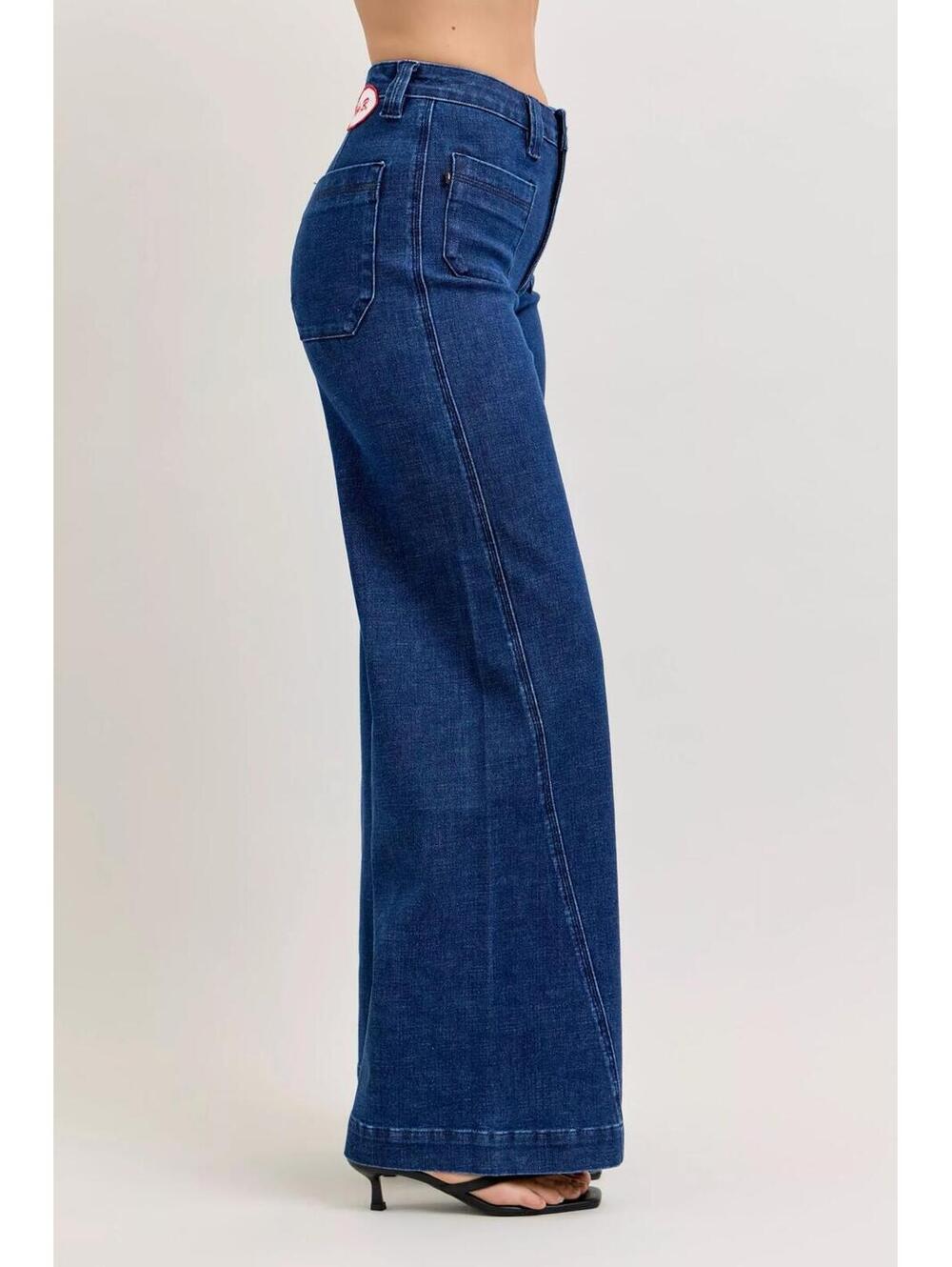Judy Blue High-Waisted Retro Wide Jeans with Patch Pkts & Twisted Seams - Picture 2 of 10
